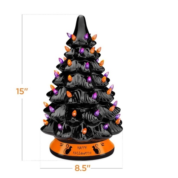 BCP 14in Pre-Lit Ceramic Halloween Tree Decoration w/Orange & Purple Lights, - Picture 7 of 8